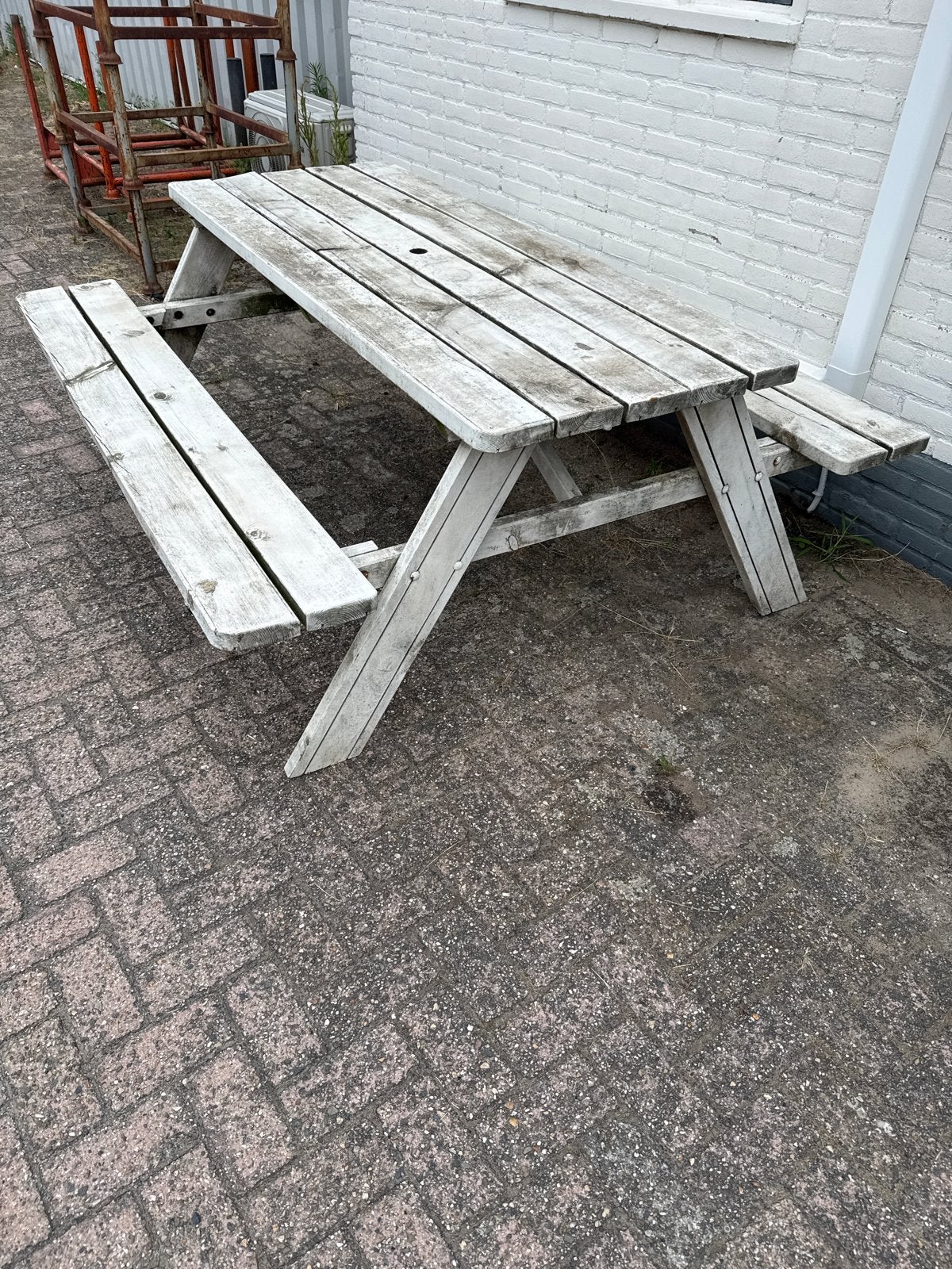 Houten picknicktafel met bankjes, Ophalen, Gebruikt, Rechthoekig, Hout
