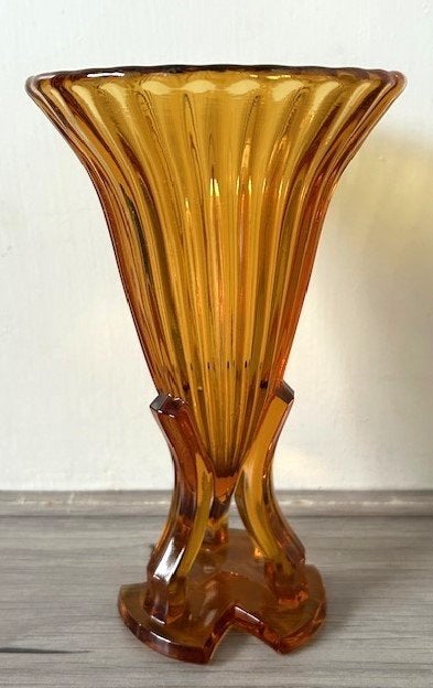 Czech Art Deco rocket vaas ambergeel 1930's, Ophalen of Verzenden