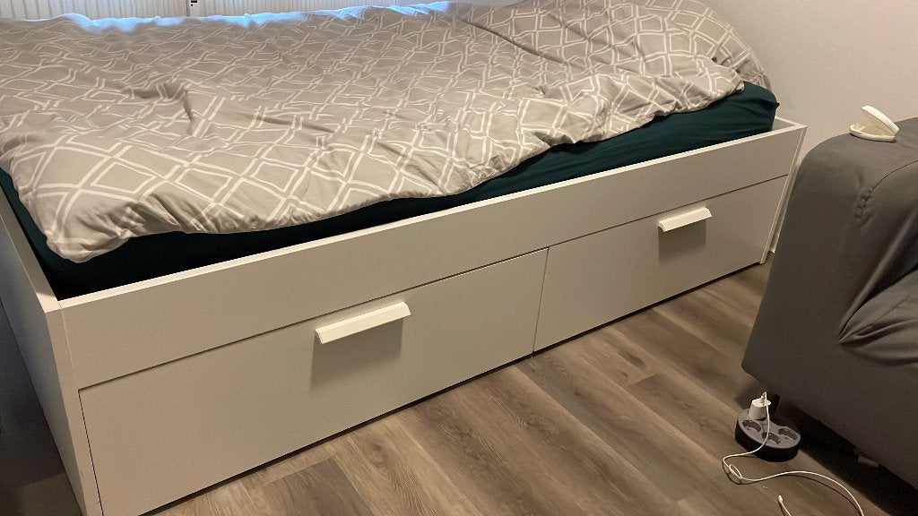 IKEA BRIMNES bed 140x200 met 4 lades en LÖNSET lattenbodems, Ophalen, Overige materialen, Gebruikt, Wit