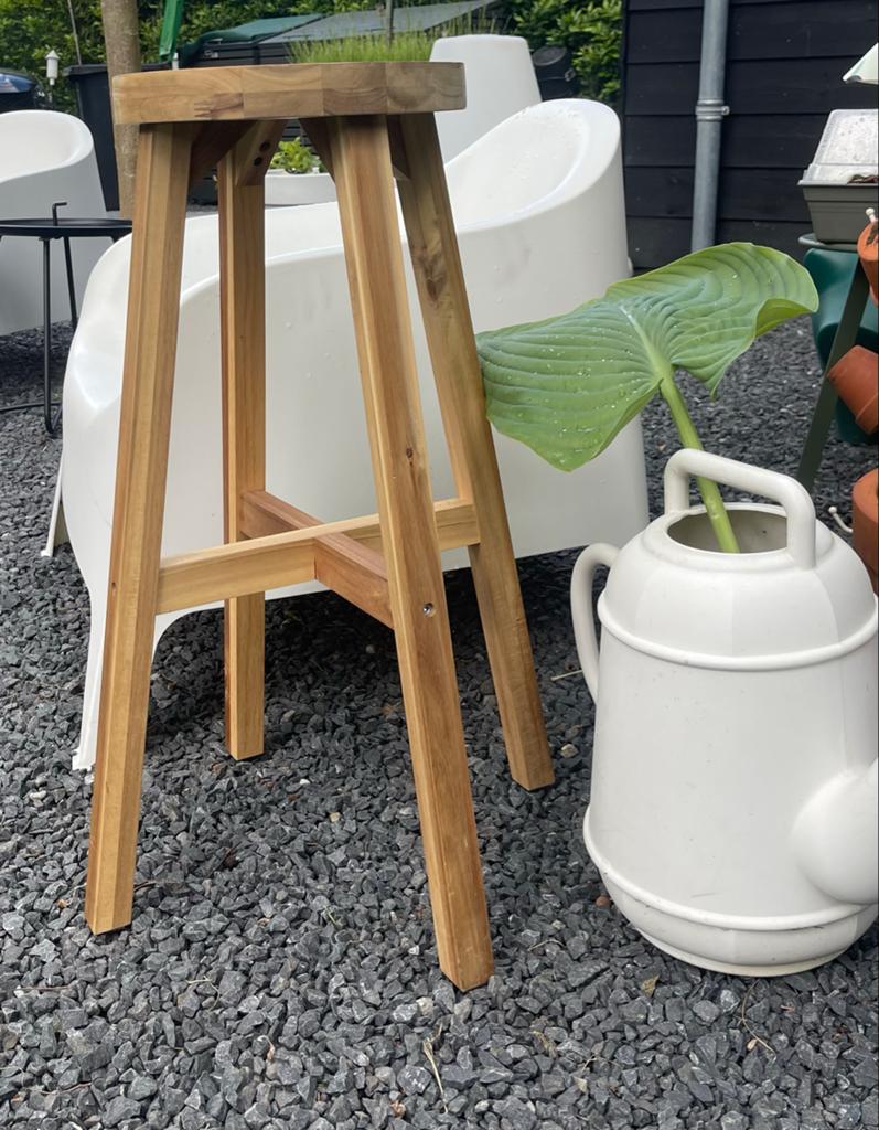 Teak houten kruk / plantenkruk - 70 cm hoog, Ophalen, Gebruikt, Hout