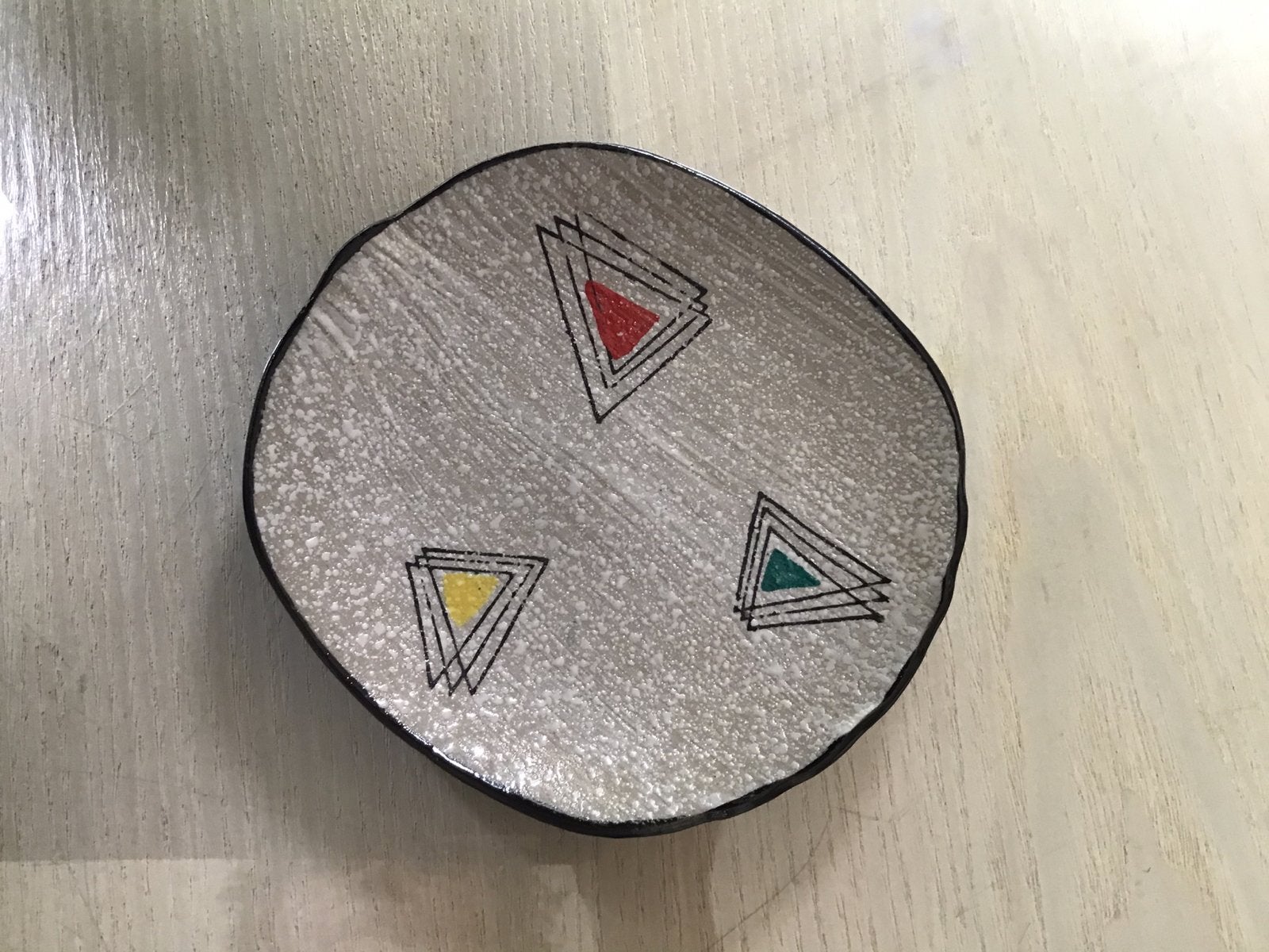 Vintage gebakstel 6 schaaltjes met geometrisch patroon, Ophalen of Verzenden