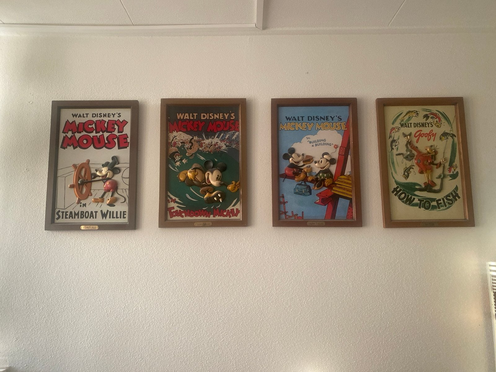 Set van 4 Disney  Schilderij : Mickey Mouse & Goofy, Verzamelen, Ophalen of Verzenden, Mickey Mouse, Gebruikt, Plaatje of Poster
