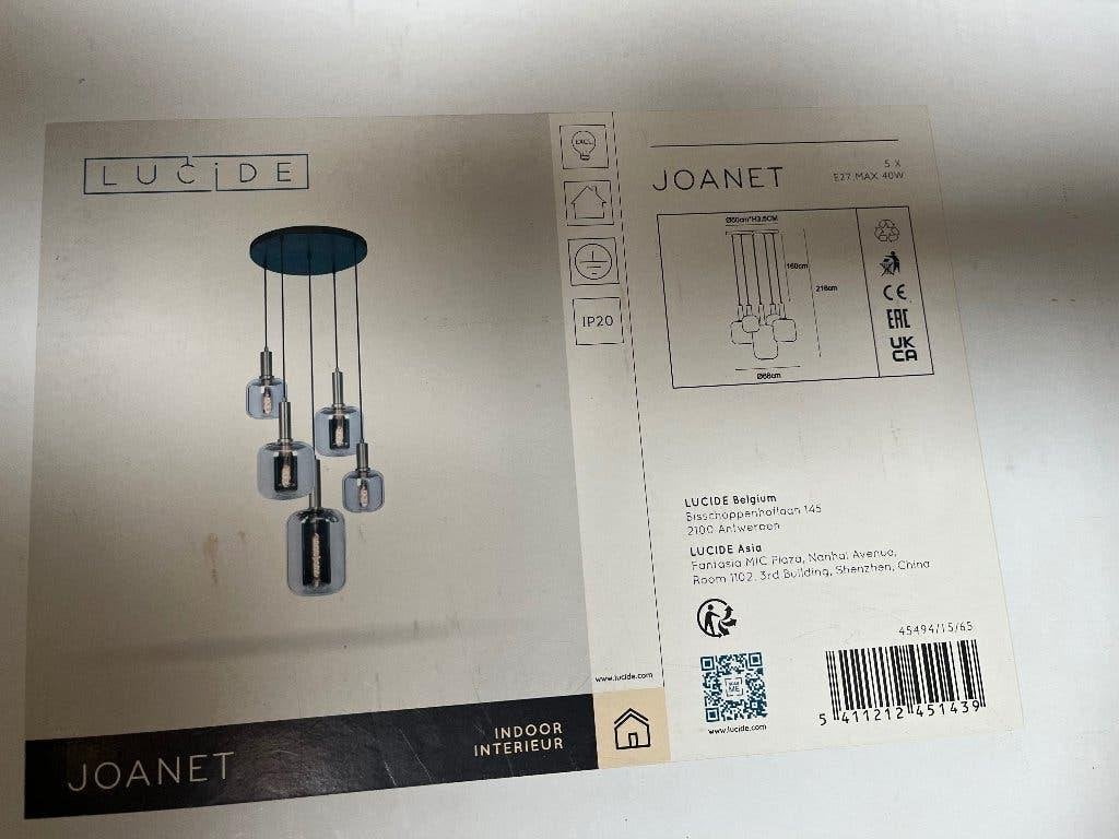 Hanglamp met 5 lampen - rond - lucide, Ophalen, Zo goed als nieuw, Glas, E27 (groot)