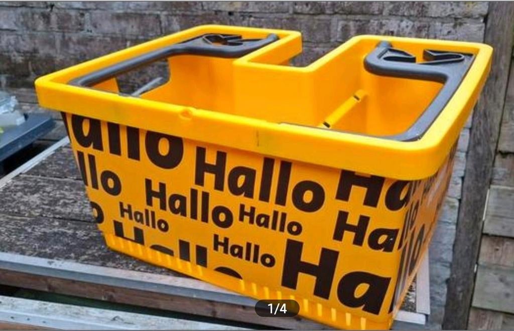 Leuke gele fietsmand met Hallo tekst, Ophalen