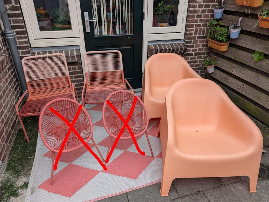 Tuinstoelen Terracotta, Huis en Inrichting, Stoelen, Gebruikt, Vijf, Zes of meer stoelen, Overige kleuren, Ophalen