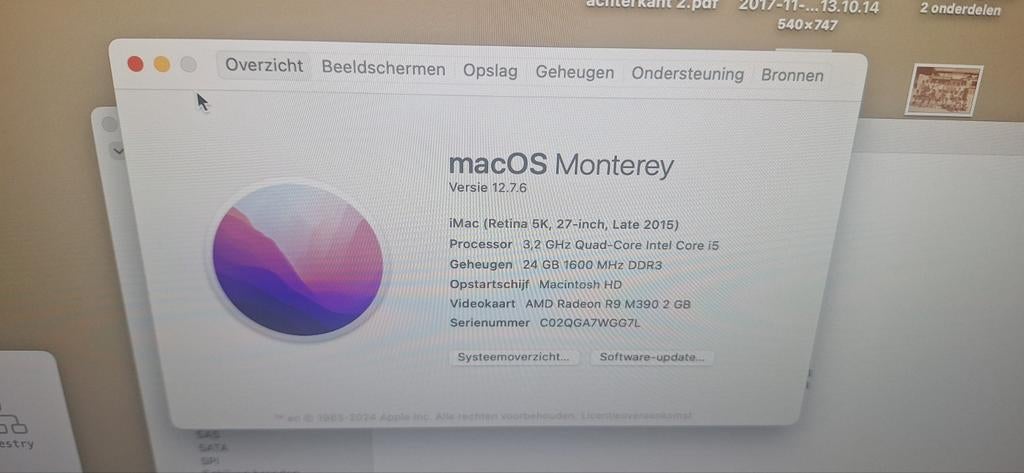 IMac 5K retina 27 inch late 2015 | I5 3.2Ghz | 1TB SSD |24GB, Computers en Software, Apple Desktops, SSD, IMac, Ophalen of Verzenden