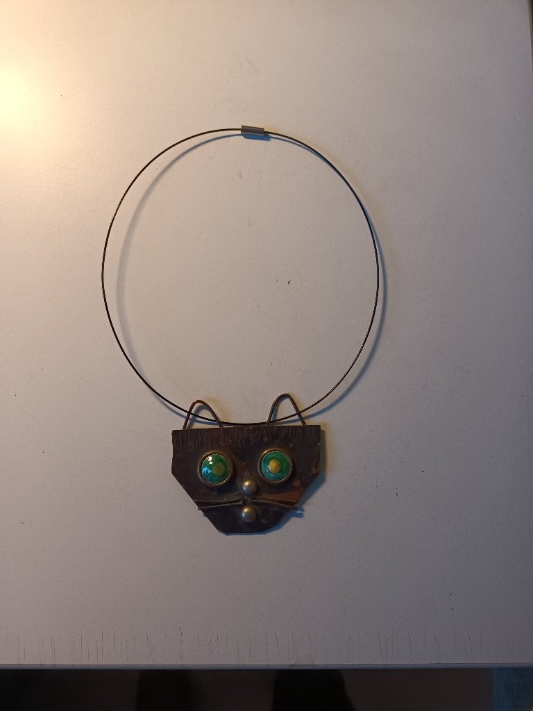 Brons/ Emaille/ Kat/ Ketting, Overige materialen, Verstelbaar, Ophalen of Verzenden, Zo goed als nieuw