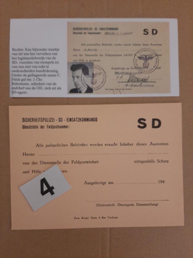 Persoonsbewijs Sicherheitsdienst SD Politie Verzet, Verzamelen, Ophalen of Verzenden, Landmacht, Nederland, Boek of Tijdschrift