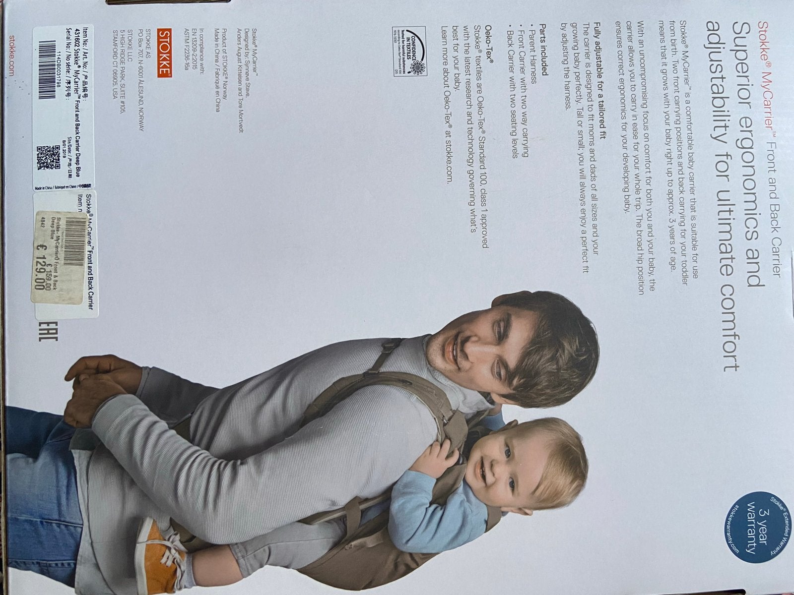 Stokke MyCarrier Front and Back Carrier - Deep Blue, Kinderen en Baby's, Overige merken, Buik of Rug, Ophalen of Verzenden, Zo goed als nieuw