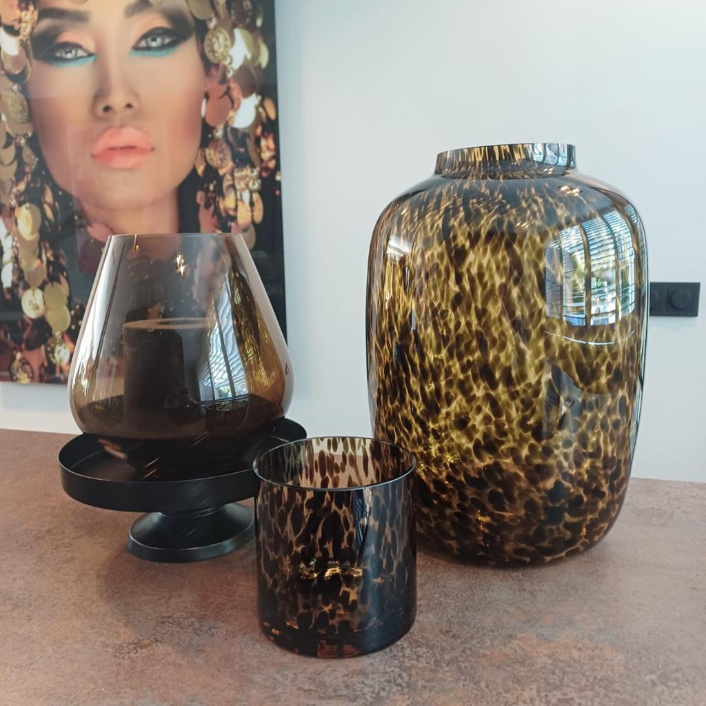 Artic cheetah vaas M 35cm, Ophalen, Overige kleuren, Glas, Minder dan 50 cm