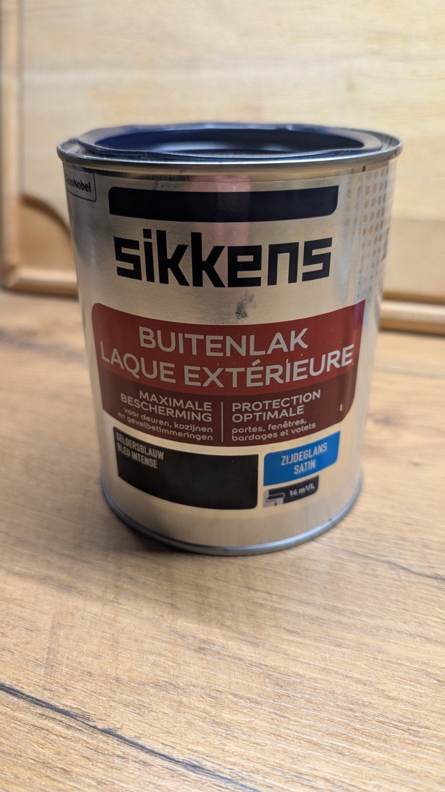 Sikkens Buitenlak Zijdeglans GELDERSBLAUW geopend, Ophalen, Blauw, Zo goed als nieuw, Lak