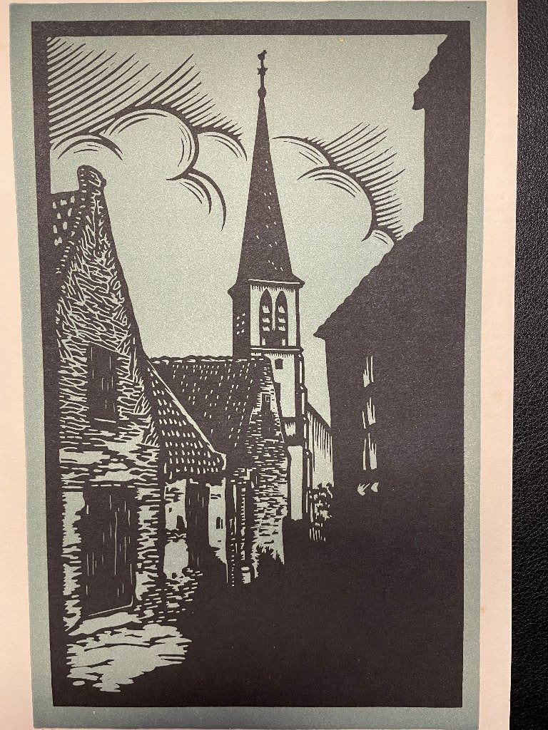 Zandvoort, Hofje - Linosnede van Frans Bosen (1891-1949), 28 cm, 1950 - 1999, Stadsgezicht, Ophalen of Verzenden