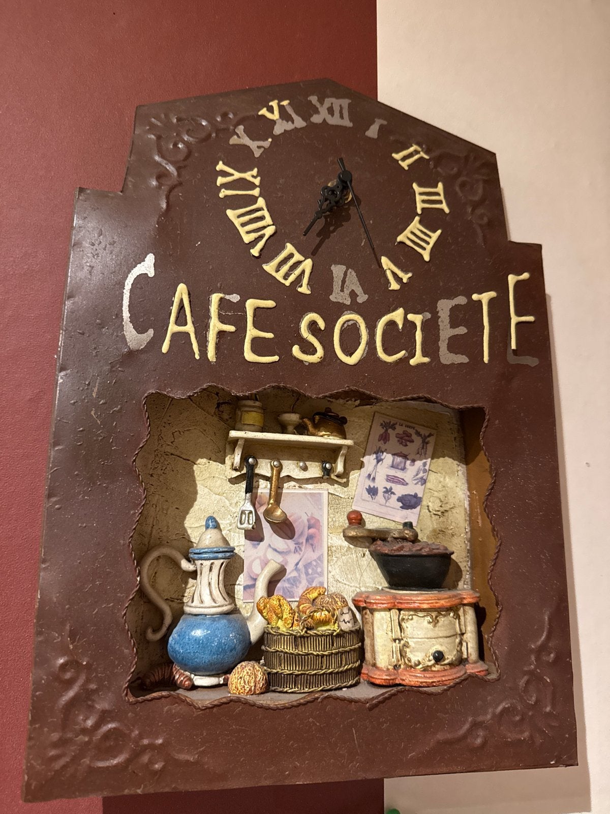 Wandklok "Cafe Societe" met 3D-decoratie, Ophalen of Verzenden