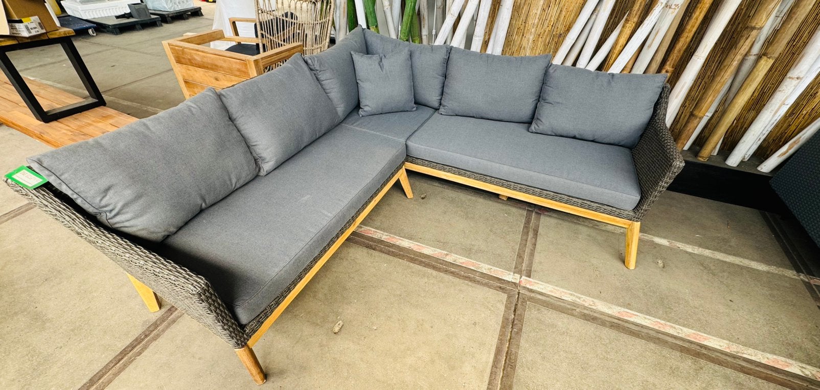 Hoekloungeset - Wicker met Houten poten 4season kussens, Ophalen, 4 zitplaatsen, Nieuw, Loungeset