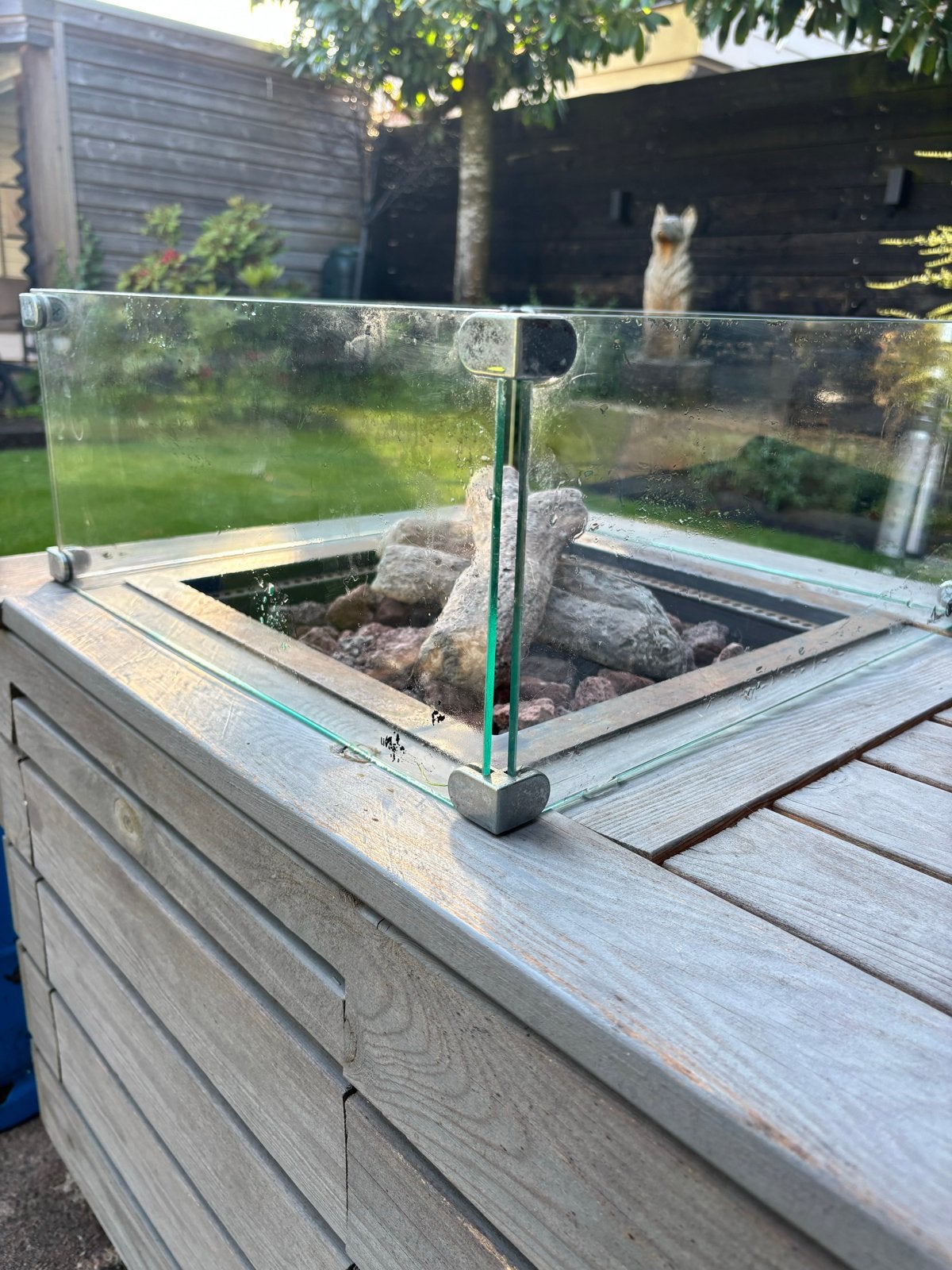 Lounge vuurtafel met glasombouw en gasflessen, Ophalen, Gebruikt, Vuurkorf