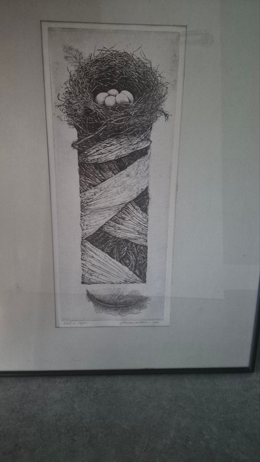 Ets 'Nest' van Yolanda Ouelous (1988), Ophalen of Verzenden, Gesigneerd, Flora en Fauna, 1950 - 1999