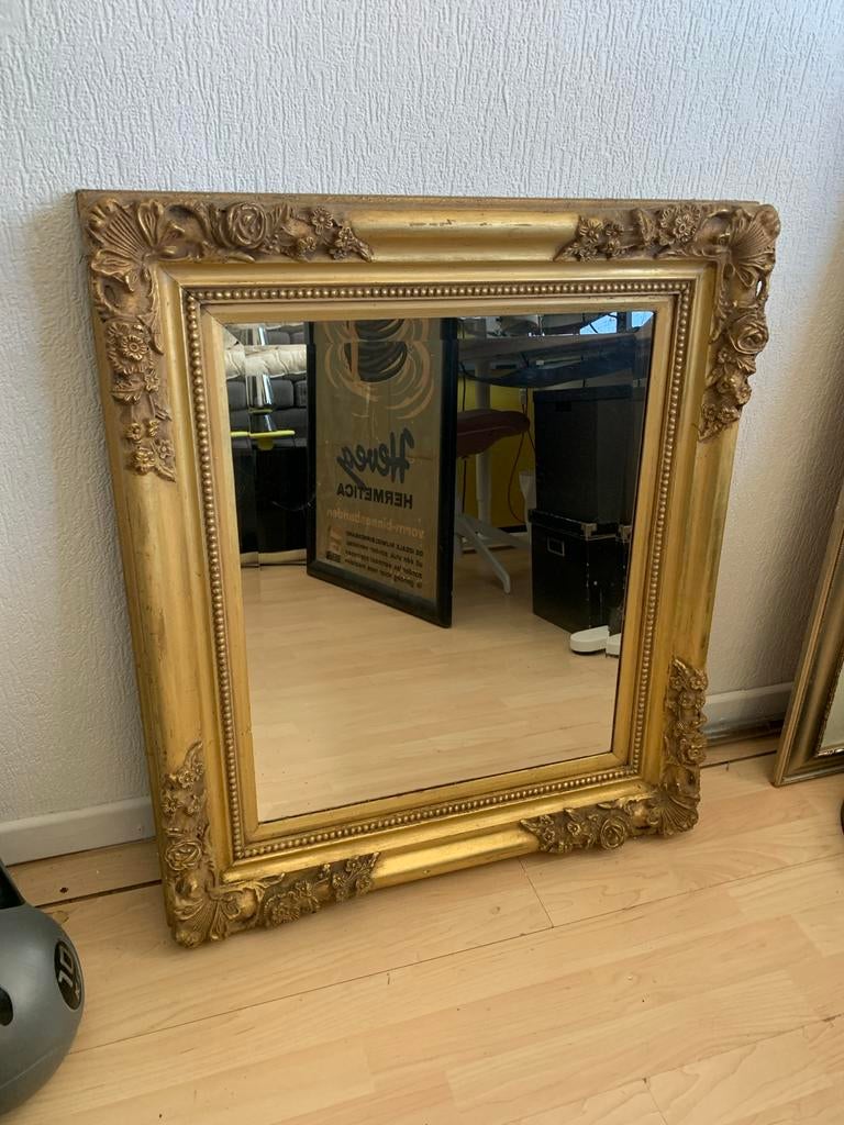 Antieke Spiegel met Gouden Barok Lijst - 72x82cm, Ophalen, Rechthoekig, 50 tot 100 cm, Minder dan 100 cm