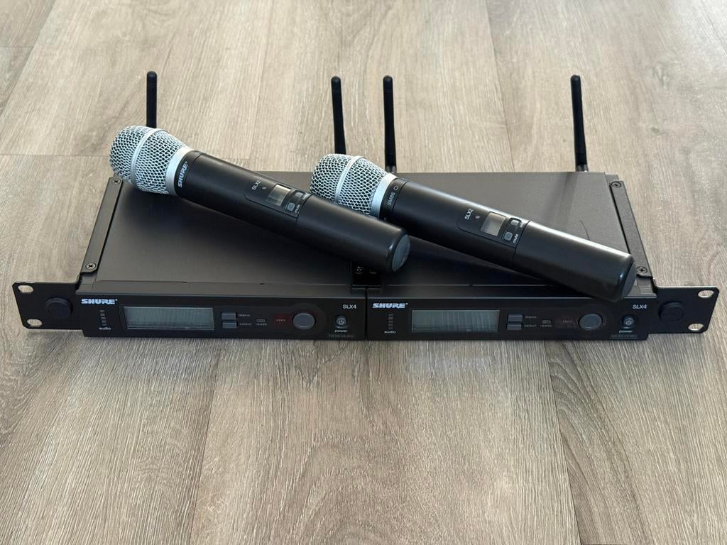 2x Shure SLX4/SM86-K3E (606-630 MHz) handheld draadloos, Ophalen of Verzenden, Zo goed als nieuw, Zangmicrofoon, Draadloos