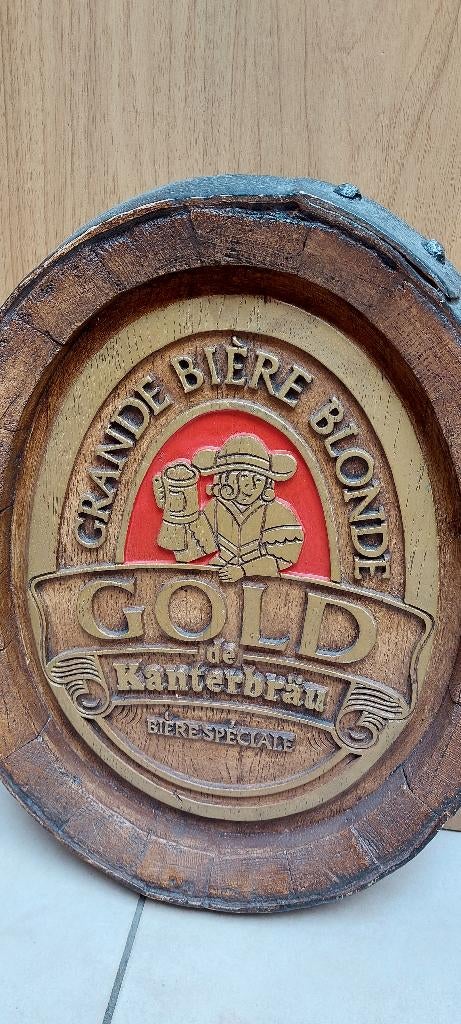 Authentiek reclamebord Kanterbrau (in de vorm van tondeksel), Verzamelen, Biermerken, Ophalen of Verzenden, Nieuw, Reclamebord, Plaat of Schild