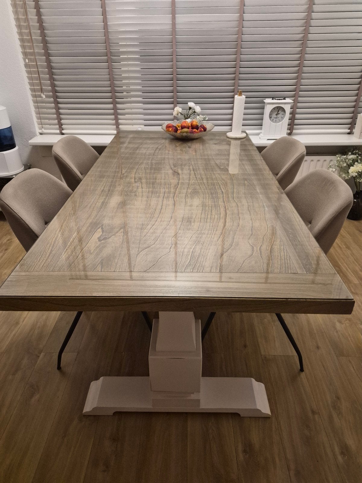 Koloniale eettafel met glasplaat, Gebruikt, 100 tot 150 cm, Glas, Koloniaal