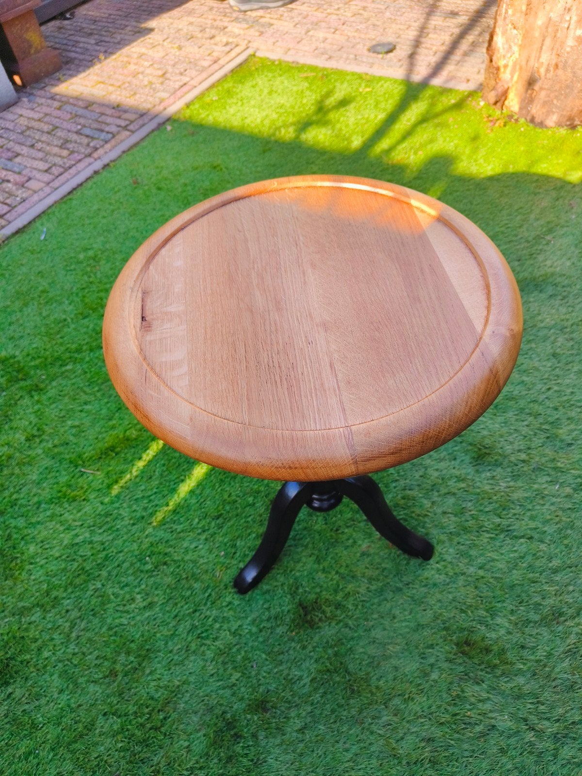 Eiken tafeltje 45 cm en teak tafeltje 50 cm, Ophalen