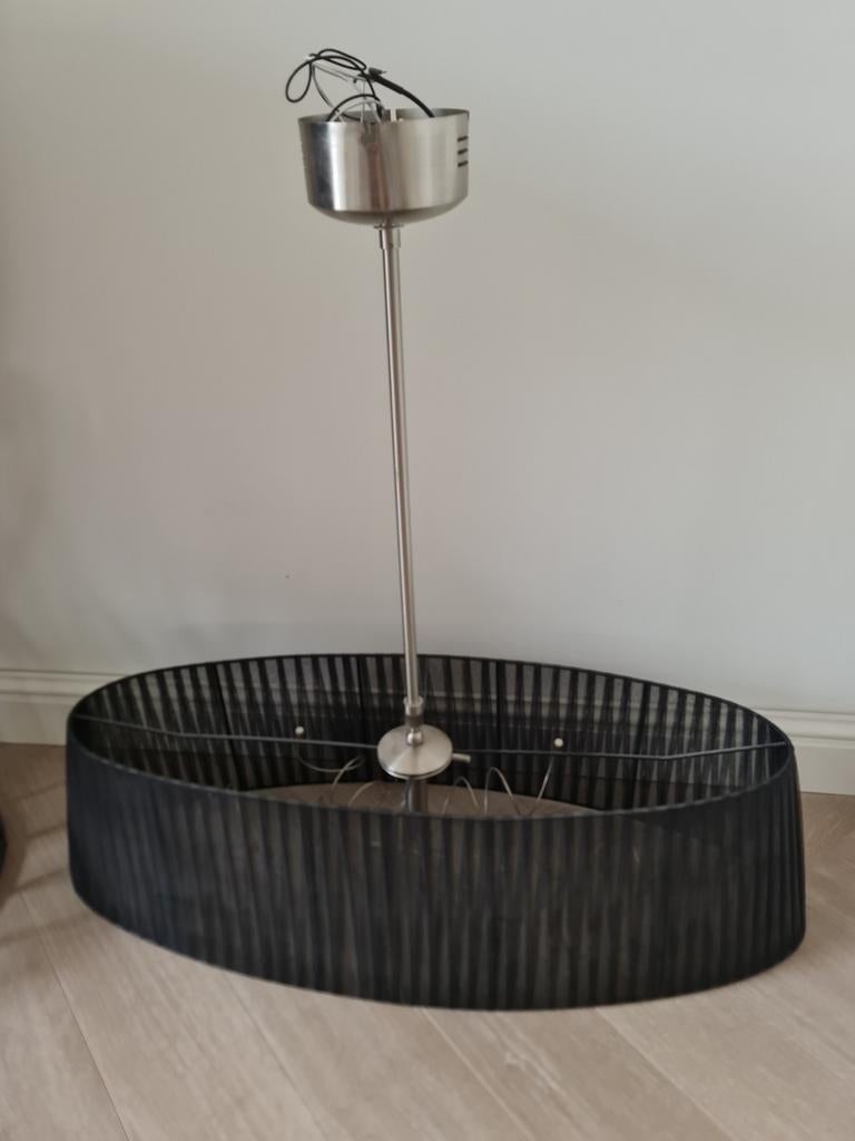 2x Moderne Hanglamp met Zwarte Kap, Gebruikt, Modern, Industrieel, Ophalen of Verzenden, Stof