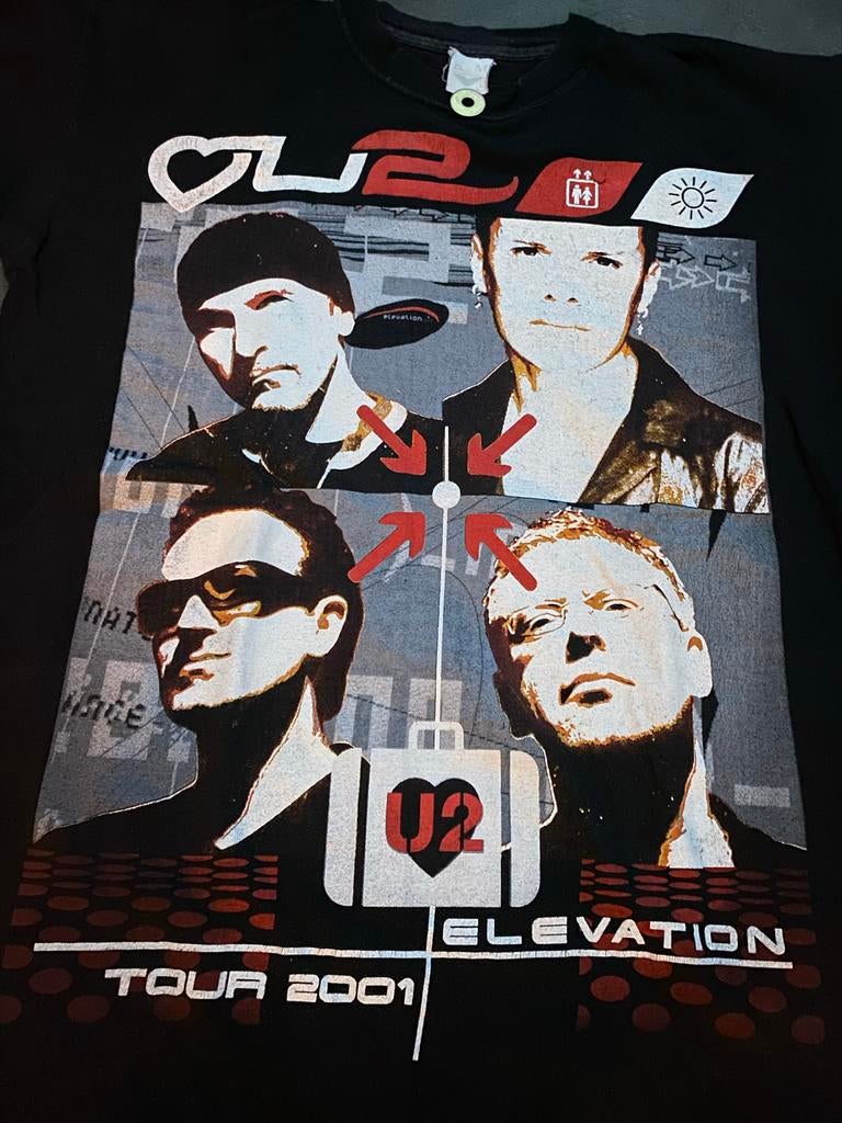 U2 Elevation Tour 2001 T-shirt Zwart Maat L, Ophalen of Verzenden, Gedragen, Maat 52/54 (L), Zwart