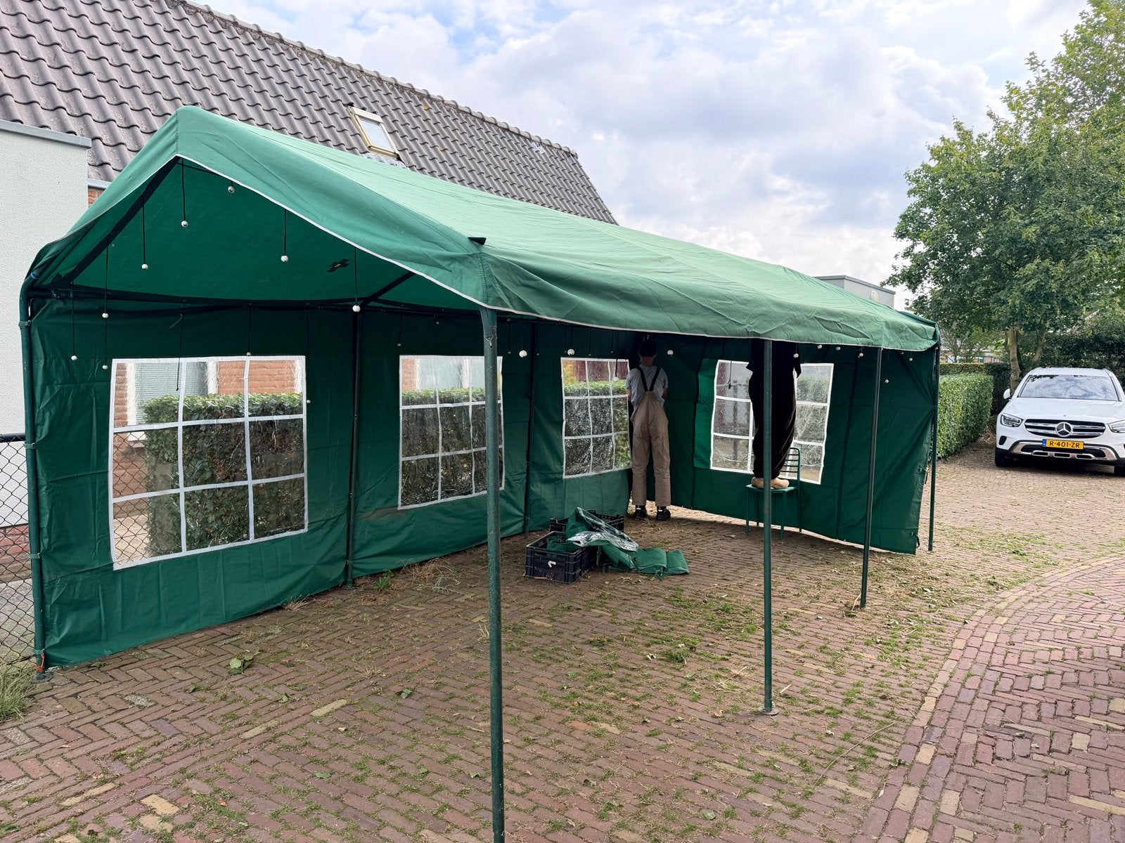 Partytent 3x6 meter, groen, 3 zijden gesloten, Gebruikt, Partytent, Minder dan 4 meter, 5 tot 8 meter