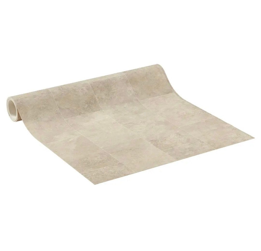 Vinly vloer beige | Nieuw | 6.10  4m | Kwantum | Vinly rol, Huis en Inrichting, Ophalen, Beige, Nieuw, Tegellook