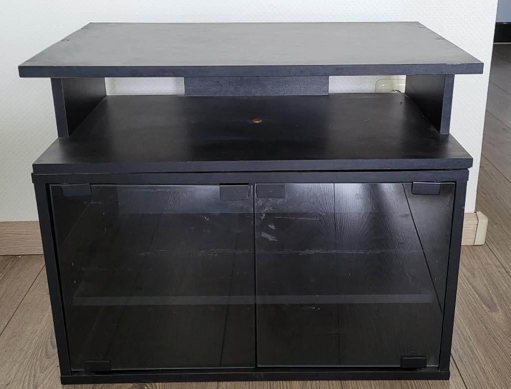 Televisie/ TV meubel/kast - houten zwart + glazenduren, Ophalen, Gebruikt, 50 tot 100 cm, Minder dan 100 cm