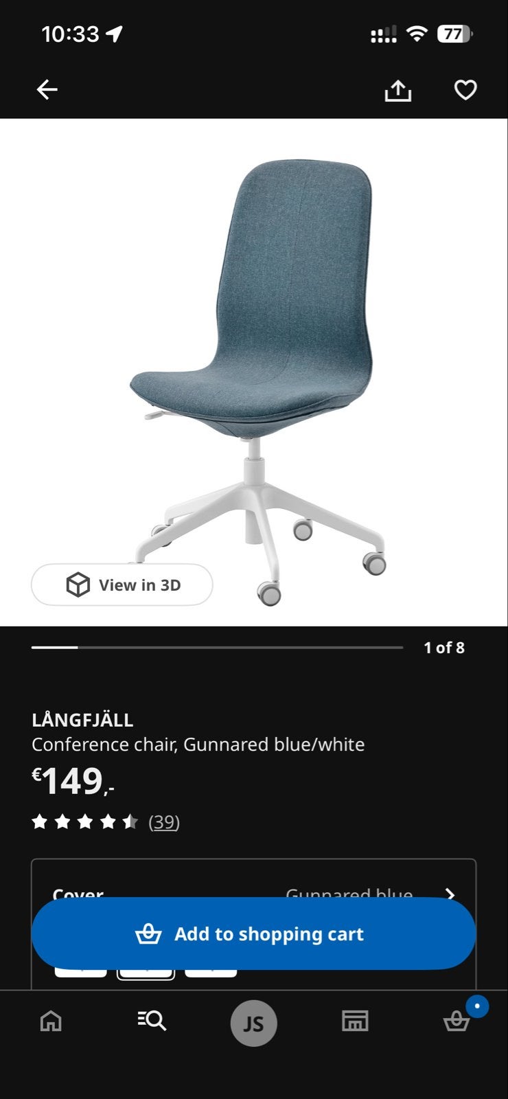 IKEA LÅNGFJÄLL Bureaustoel, Ophalen, Gebruikt, Blauw, Bureaustoel