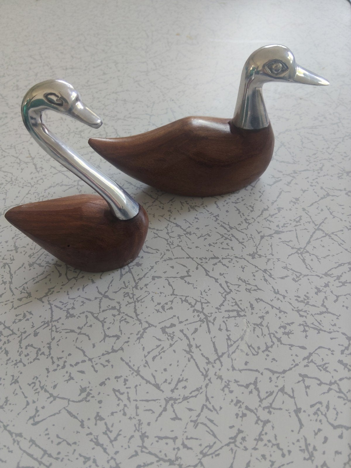 Decoratieve eenden van hout en metaal, set van 2, Ophalen