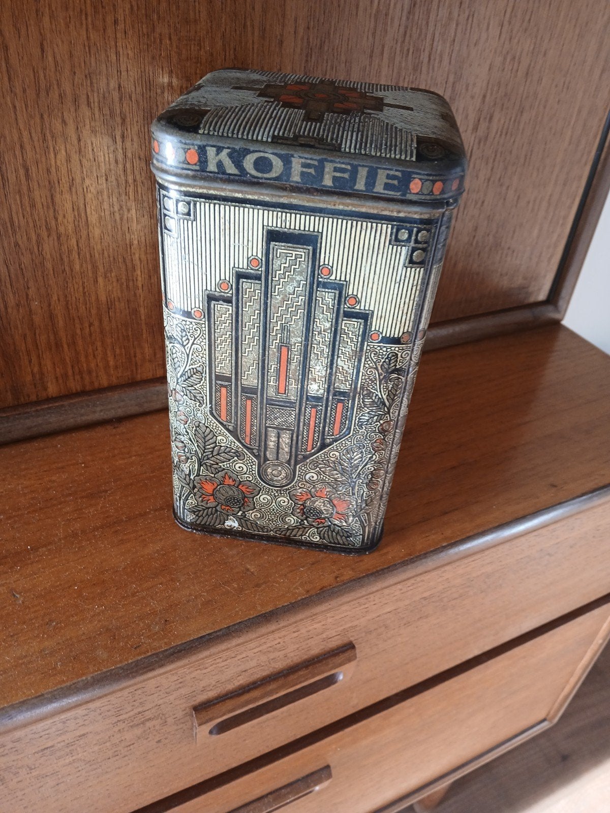 Antiek Koffieblik Bekkers & zoon Dordrecht Art Deco, Ophalen of Verzenden, Gebruikt, Koffie, Overige merken
