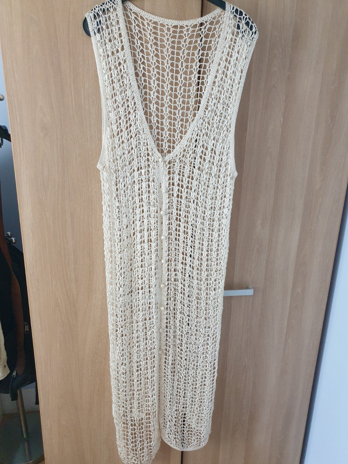 Lang gehaakt vest, Ophalen of Verzenden, Zo goed als nieuw, Maat 38/40 (M)
