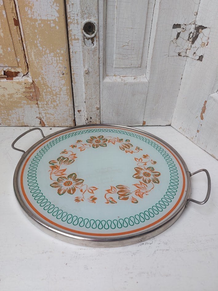 Vintage Brabantia metalen dienblad met retro bloemenprint, Ophalen of Verzenden, Huis en Inrichting