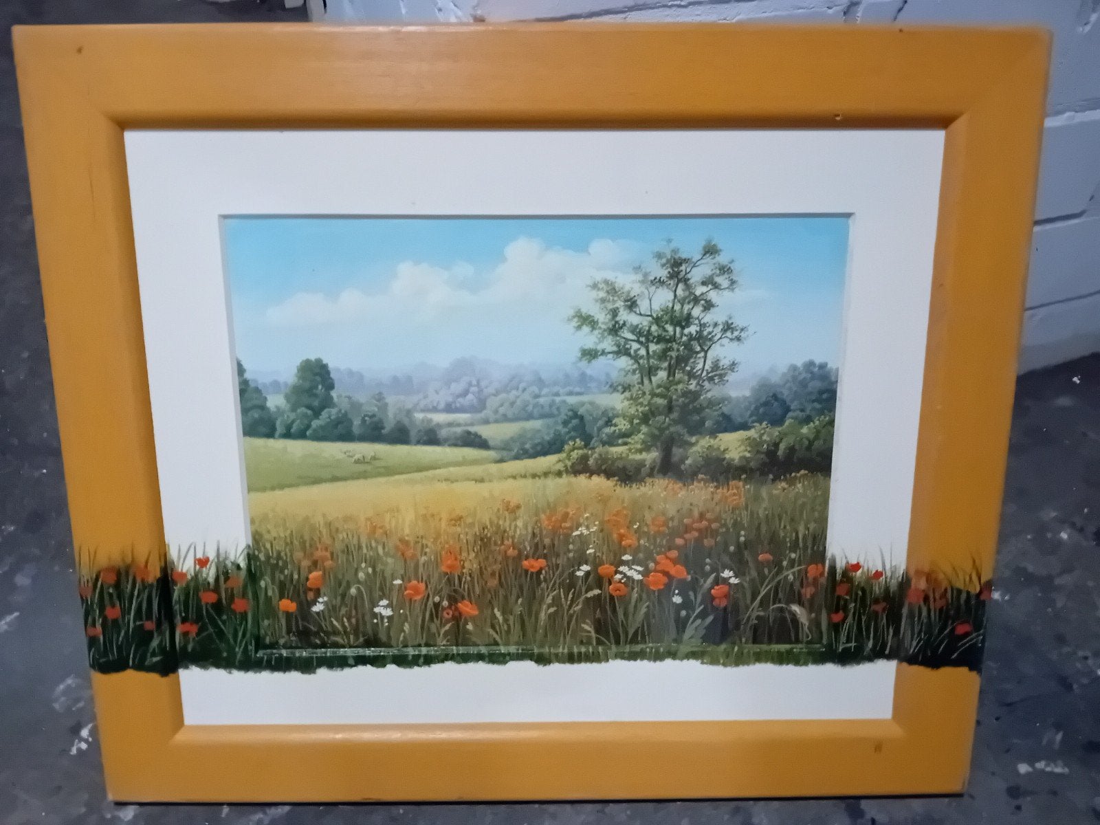 Schilderij Landschap met Klaprozen - Gesigneerd, Doek, Realistisch, Origineel werk, Ophalen of Verzenden