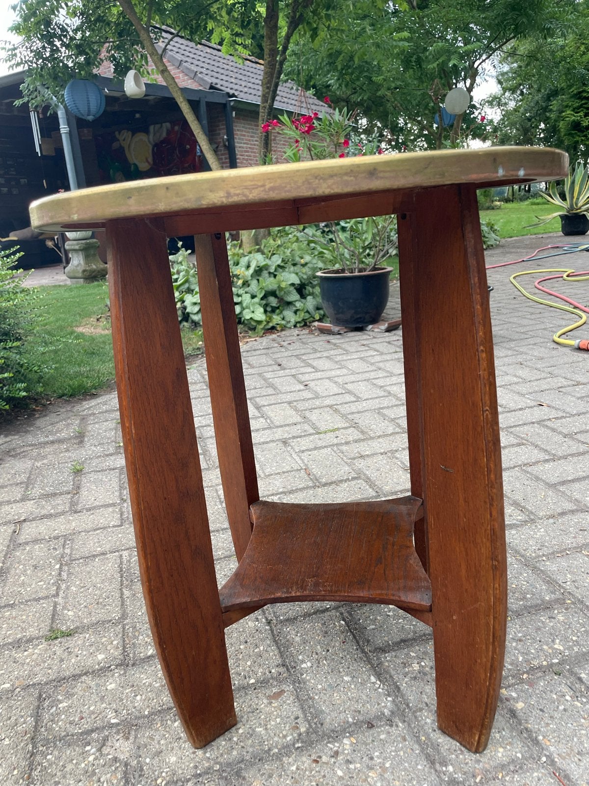 Vintage rooktafeltje met messing blad, Antiek en Kunst, Ophalen