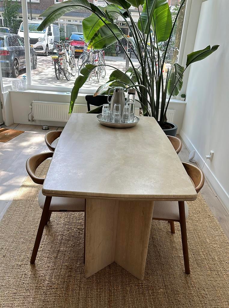 Marmer travertin eettafel, Huis en Inrichting, Tafels | Eettafels, Ophalen, Overige materialen, Gebruikt, 50 tot 100 cm