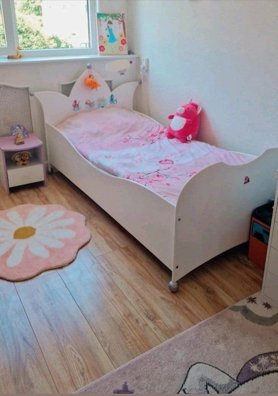 Kinderbed met lattenbodem en nachtkastje, Ophalen, Gebruikt, 70 tot 85 cm, Lattenbodem