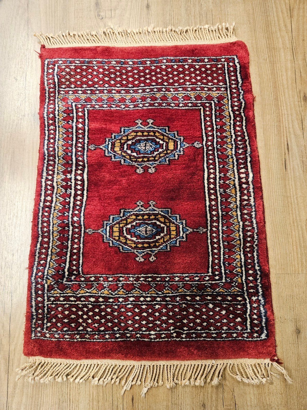 Vintage handgeknoopt oosters tapijt karachi 62x43, Info@SlatsAntiek.nl, Tweedehands, 50 tot 100 cm, Blauw