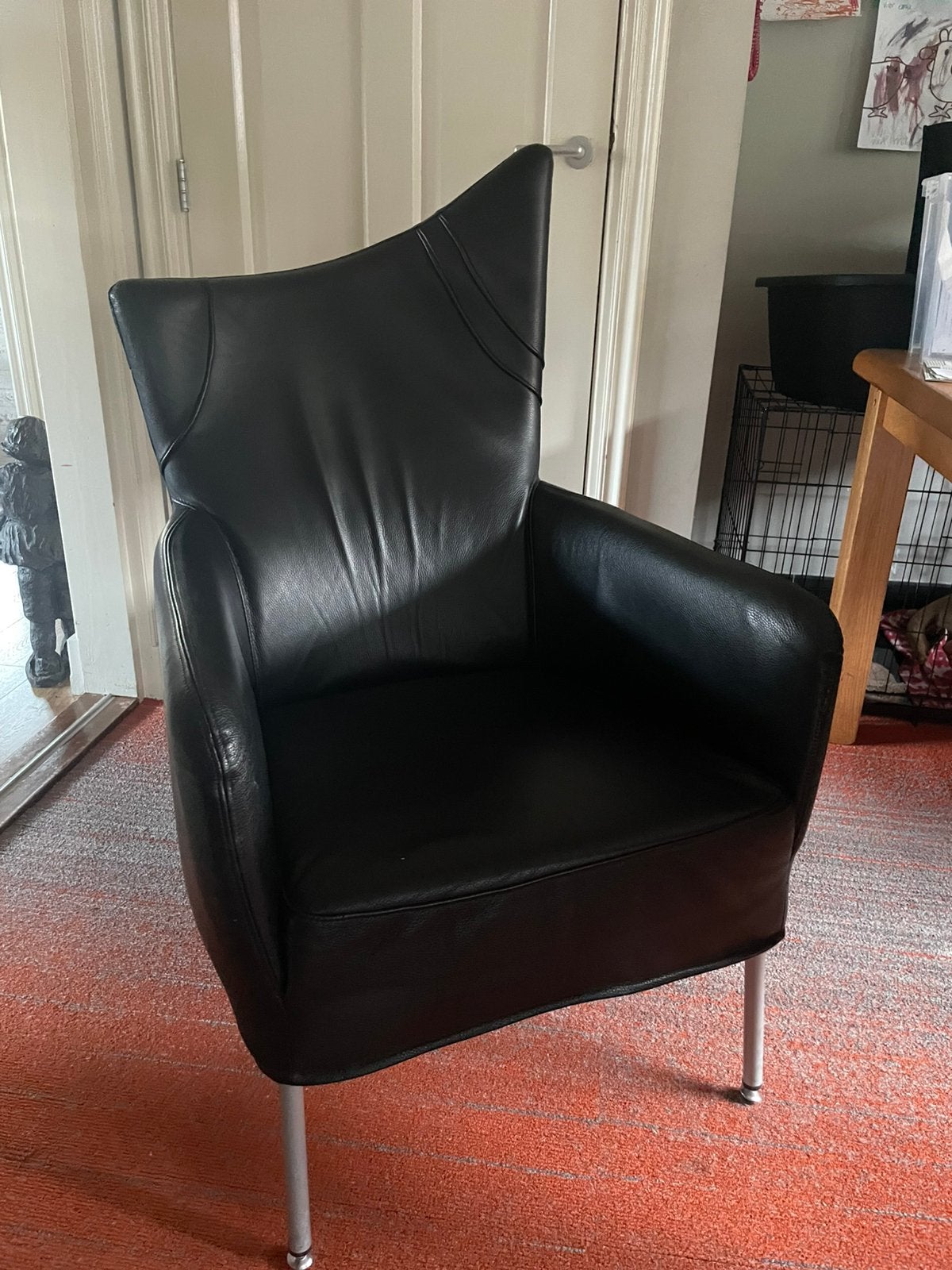 Leren stoel, Huis en Inrichting, Fauteuils, Ophalen, Zo goed als nieuw, 50 tot 75 cm, Leer
