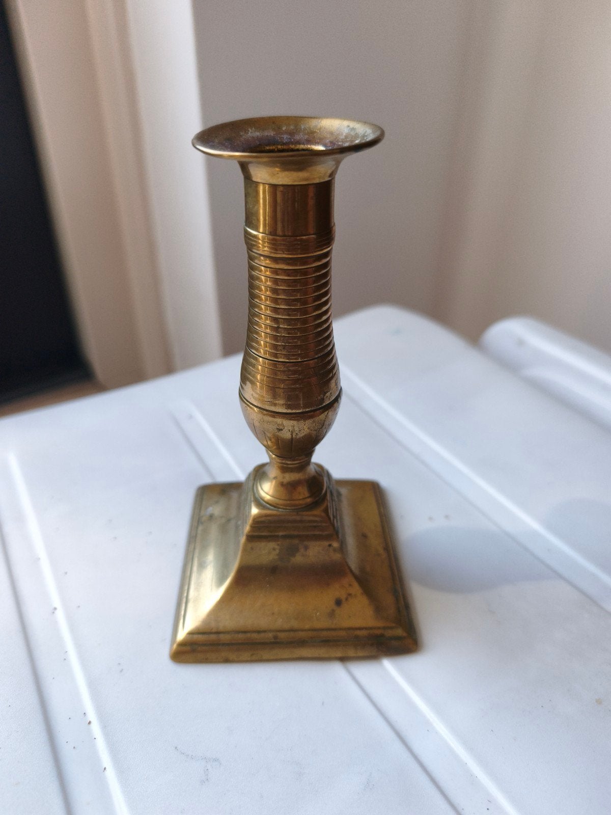 Antieke koperen kandelaar, Antiek en Kunst, Ophalen of Verzenden