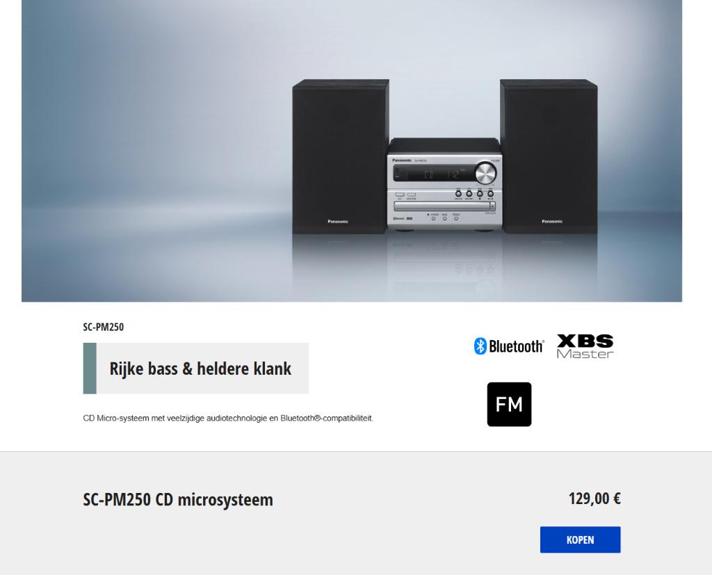 Panasonic SC-PM250 stereoset bluetooh cd radio usb compleet, Microset, Tuner of Radio, Zo goed als nieuw, Ophalen