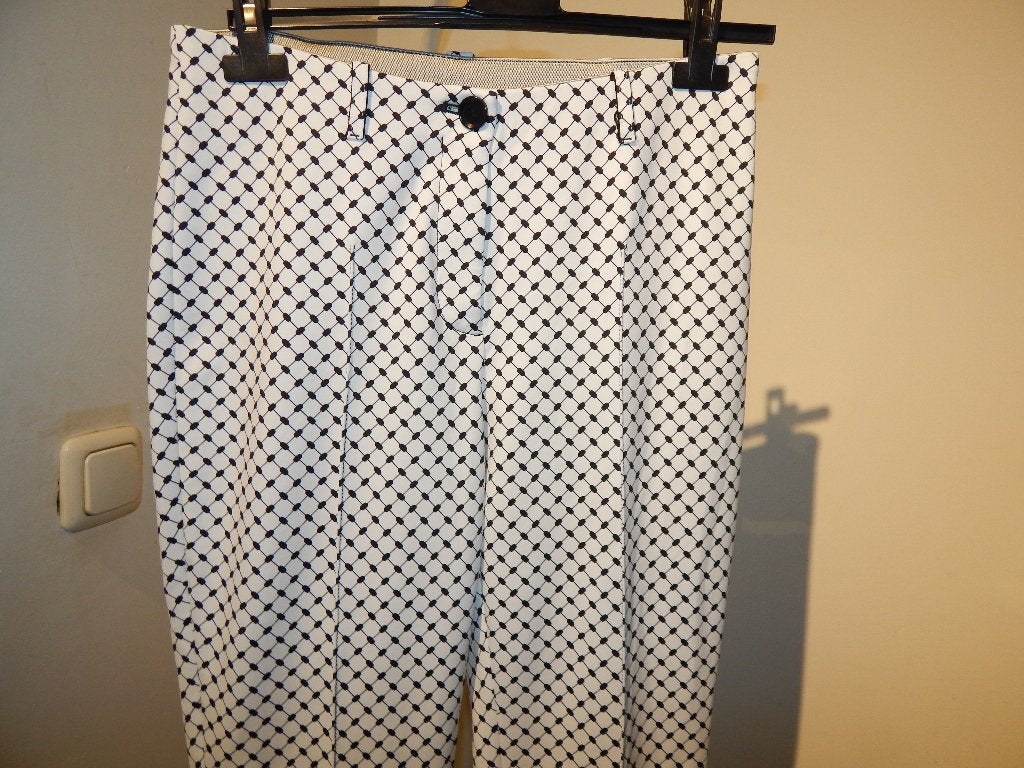 Marccain zachte soft stretch broek zwart wit printje N3/M, Maat 38/40 (M), Verzenden, Wit, Zo goed als nieuw