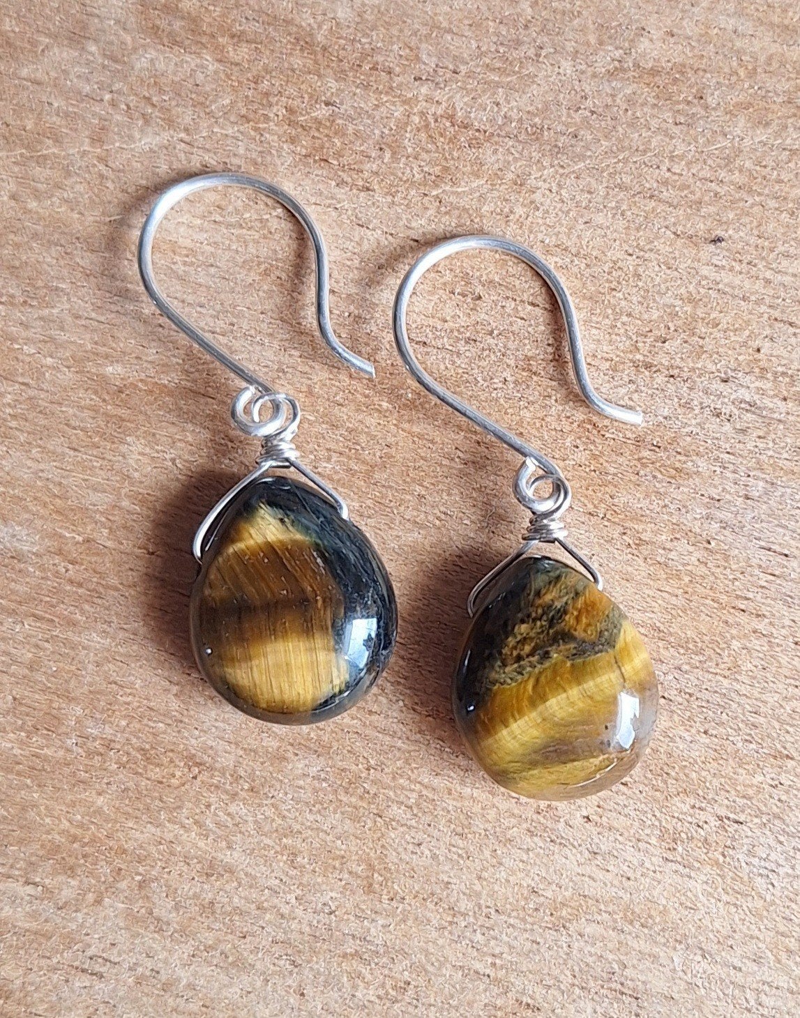 handgemaakte oorbellen echt zilver en tijgeroog, Hangers, Bruin, Verzenden, Nieuw