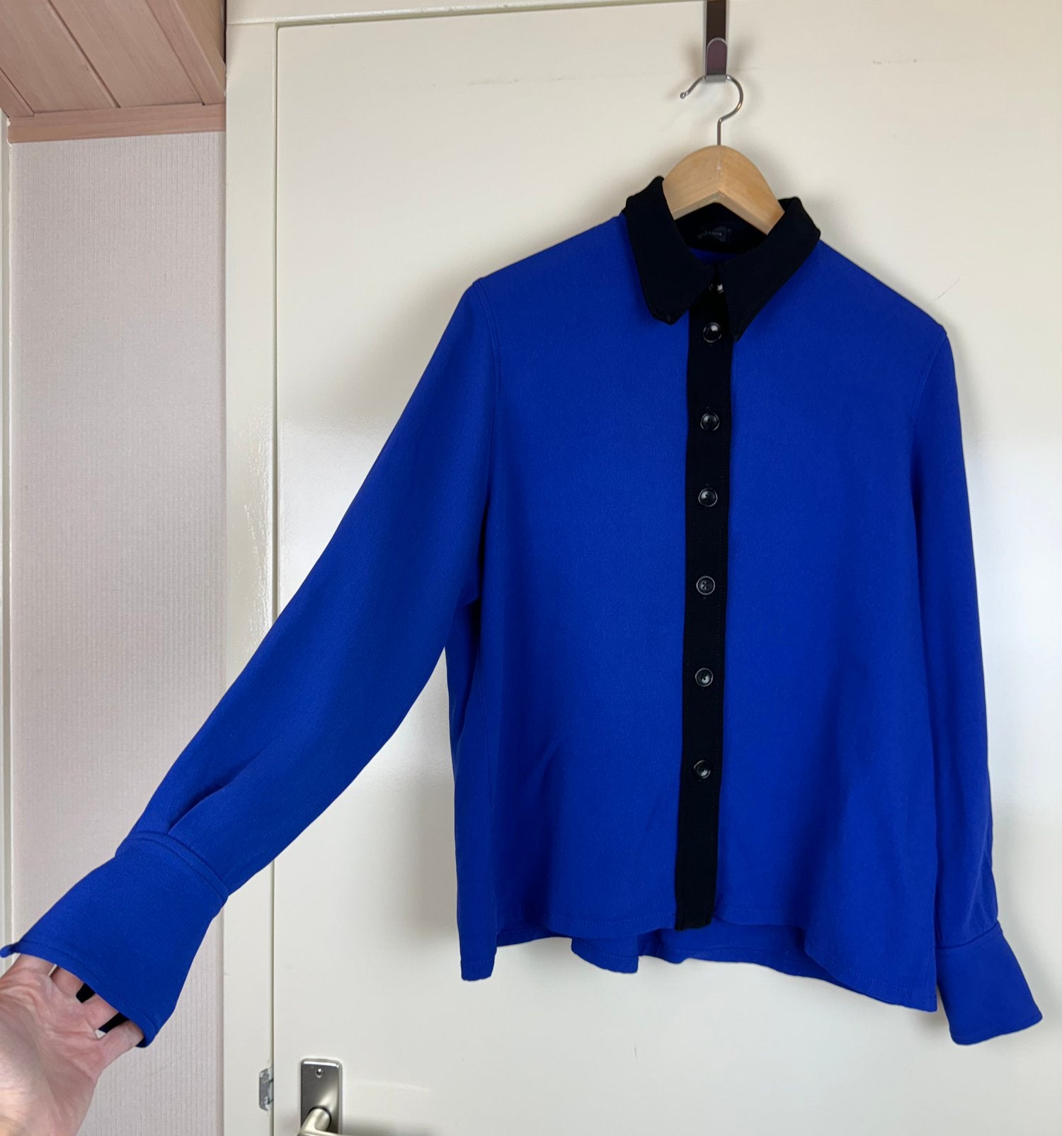 JOSEPH Crepe Royal Blue Shirt Blouse Button avant Garde XL, Ophalen of Verzenden, Zo goed als nieuw, Maat 46/48 (XL) of groter