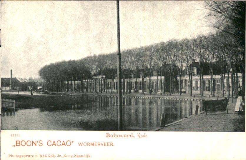 Bolsward - Kade - BOON's Cacao Wormerveer, Verzamelen, Ansichtkaarten | Nederland, Ongelopen, Friesland, Voor 1920, Ophalen of Verzenden