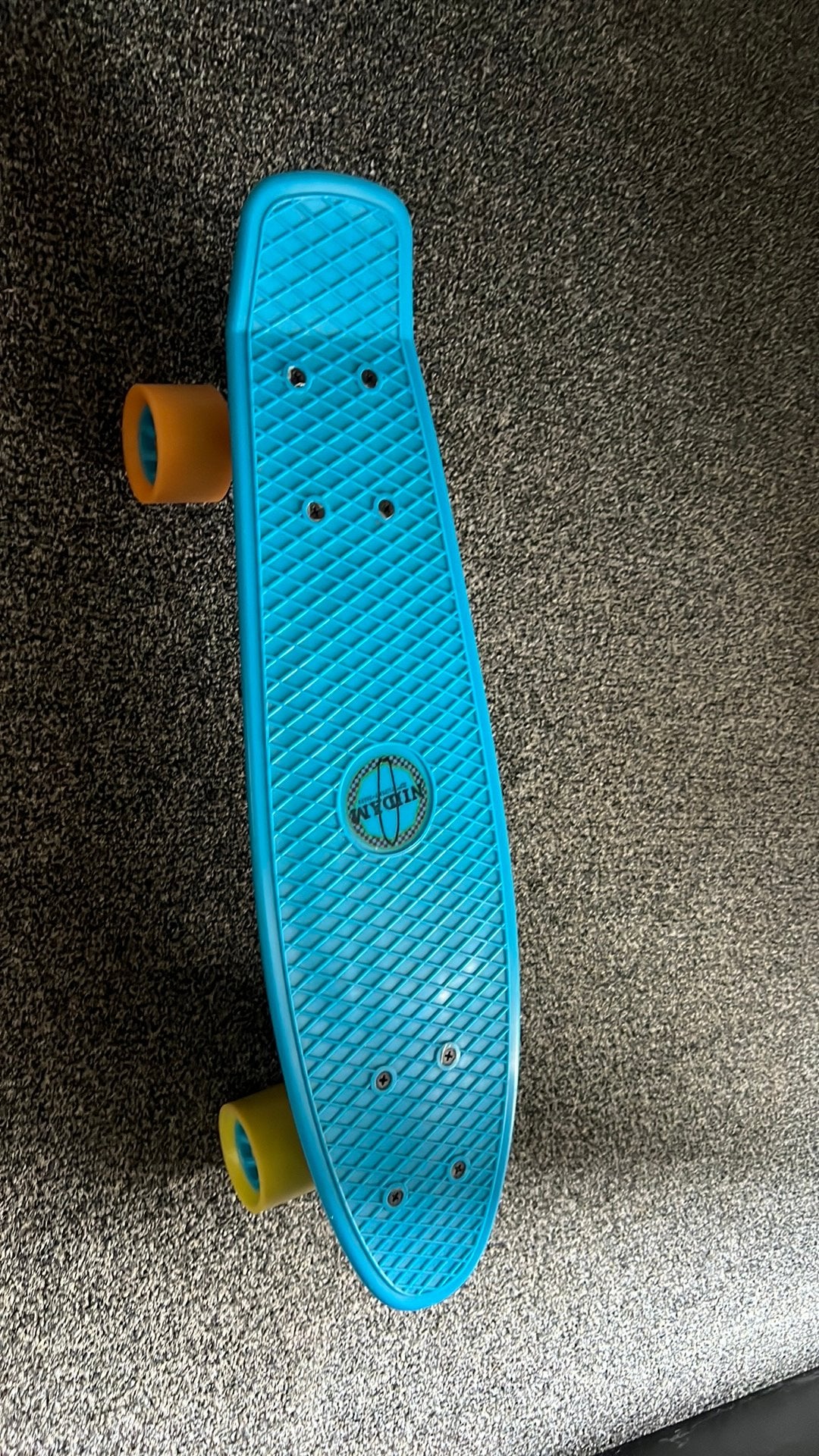 Nijdam retro flipgrip  blauw groen met oranje wielen, Sport en Fitness, Skateboarden, Ophalen, Zo goed als nieuw, Skateboard