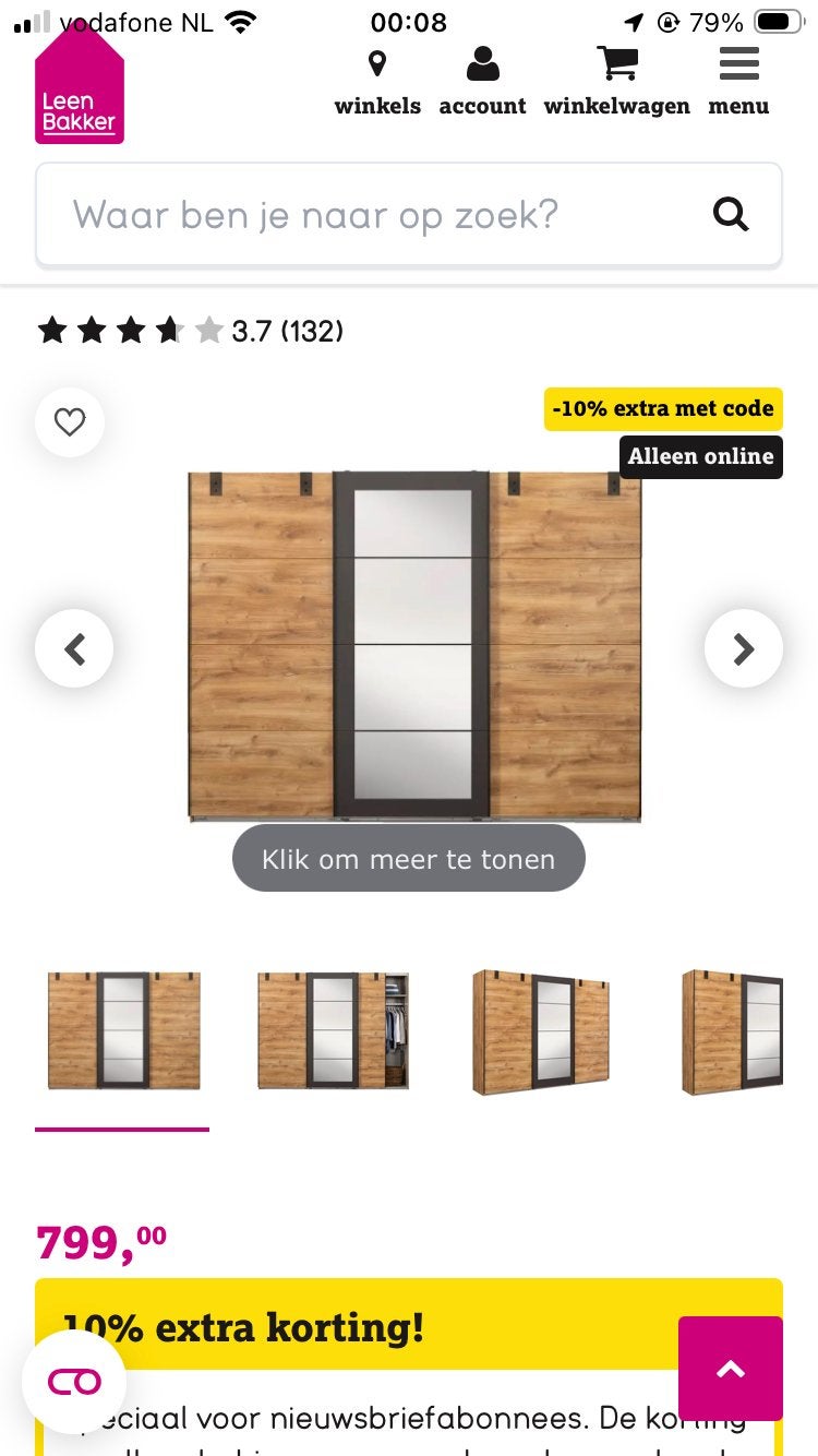 Zo goed als nieuwe schuifdeurkast Dex XL (Leen Bakker), Huis en Inrichting, Kasten | Kledingkasten, Ophalen, 200 cm of meer, Zo goed als nieuw