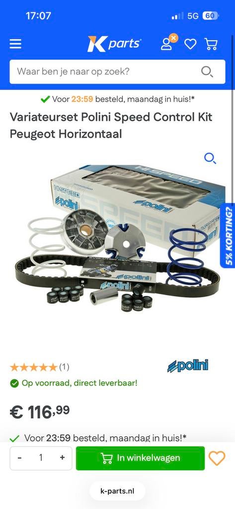 Variateurset Polini Speed Control Kit Peugeot Horizontaal, Ophalen of Verzenden, Gebruikt, Overige typen, Overige merken